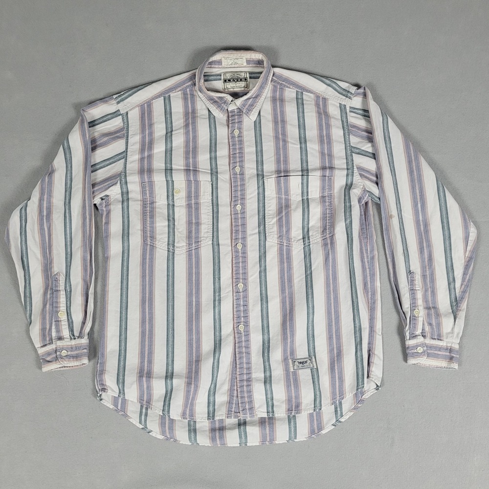 Vintage Levi's Button Down Shirt Men's Large White Striped Cotton Made in USA